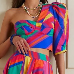 Farm Rio Rainbow Striped Crop Top